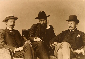 Konstantin Balmont, Sergei Poliakov y Modest Durnov, poetas rusos, 1904