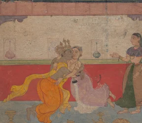 Krishna Besa a Radha: Página del Breviario de los Amantes de Boston Rasikapriya