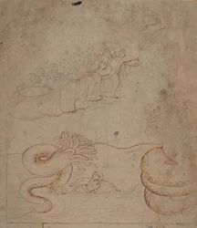 Krishna somete a la serpiente Kaliya en el río Yamuna..., ca. 1780