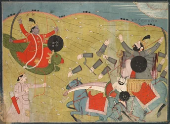 Krishna venciendo a Vanasura: Escena de la sección Aniruddha Usha de Krishna Lila, c. 1840