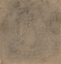 Krishna y Radha de pie sobre un loto