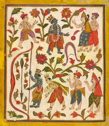 Krishna y el arco, folio 24 del Tula Ram Bhagavata Purana