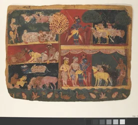 Krishna y los pastores: Página de un Bhagavata Purana disperso..., ca. 1520-30