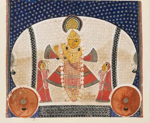 Krishna como Shrinathji tocando una flauta, principios del siglo XX