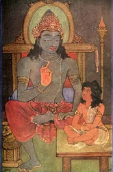 Krishna instruyendo a Arjuna
