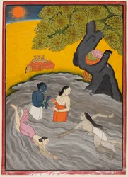 Krishna jugando con las Gopis en el Jumna, c. 1770