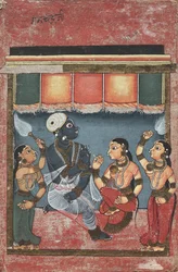 Krishna con Radha y dos asistentes, recto, siglo XVIII