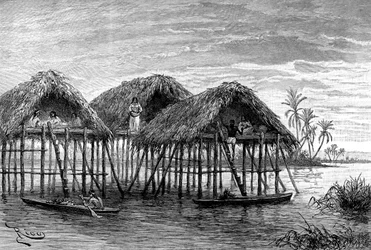 Viviendas lacustres de Santa Rosa, cerca de Maracaibo, Venezuela, 1895