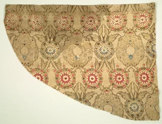 Lampas con patrón floral de doble ogival sobre fondo ajedrezado, 1550-1575