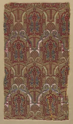 Lampas con arcos de palmeta con patrón de pared de la Alhambra, 1300s