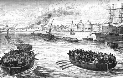 Desembarco de Tropas en el Palacio del Jedive en Alejandría después del Bombardeo, 1882, c1882-1885