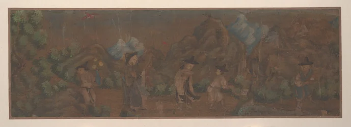 Pintura de paisaje de figura en un entorno boscoso
