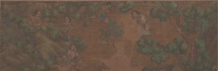 Pintura de paisaje con figura en un entorno boscoso