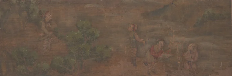 Pintura de paisaje con figura en un entorno boscoso