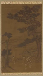Paisaje: artesanos bajo un gran pino, dinastía Ming
