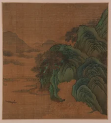 Paisaje: colinas, valle y arroyo, posiblemente dinastía Ming, 1368-1644