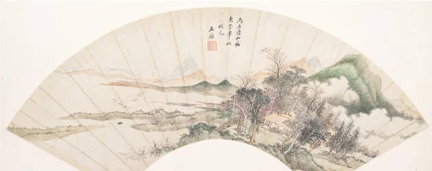 Paisaje al estilo de Huichong, siglo XVIII o posterior, fecha espuria de 1676
