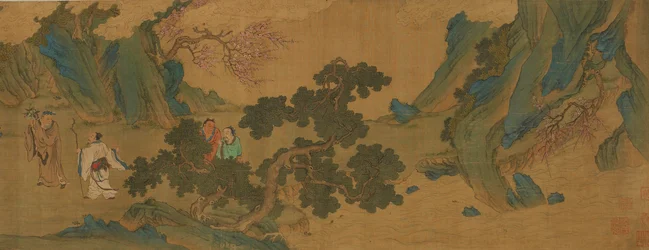 Paisaje con inmortales taoístas en las montañas, dinastía Ming o Qing, siglo XVII