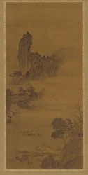 Paisaje con barcos de ferry, dinastía Qing, siglo XVIII