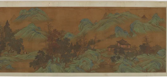 Paisaje con edificios y viajeros, siglo XVII