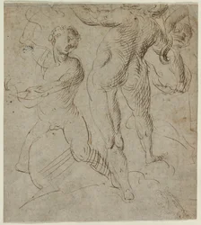 Laocoonte (recto), Batalla del Puente Milvio (fragmento verso), segunda mitad del siglo XVI
