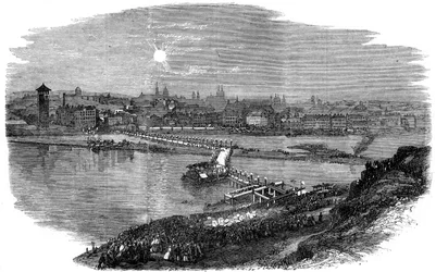 Colocación de la primera piedra del nuevo puente en Praga, República Checa, 1865