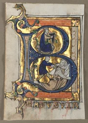 Hoja extraída de un Salterio: Inicial B con el Rey David, c. 1260