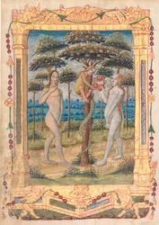 Hoja de un Libro de Horas: Adán y Eva y la Caída del Hombre...recto, c. 1510