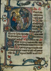 Hoja de un libro de horas: inicial D: Matanza de los Inocentes, 1 de 2 hojas recortadas, comienzos del siglo XIV