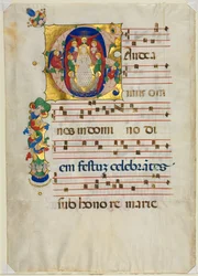 Hoja de un gradual con inicial historiada G: María como Reina del Cielo, c. 1425-1450