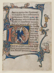 Hoja de un Salterio: Inicial D: Un Tonto Reprendido por Dios, c. 1300-1320