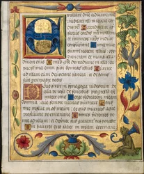 Hoja de un salterio y libro de oraciones: Inicial E con borde ornamental...recto, c. 1524