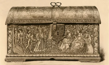 Cofre de cuero con decoración incisa, siglo XV
