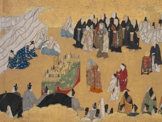 Hojas de jengibre silvestre Aoi, de los Rollos del Fantasma Genji..., mediados del siglo XVII