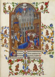 Las muy ricas horas del duque de Berry, Folio 158r - La misa de Navidad