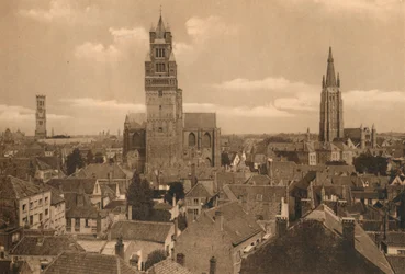 Las tres Torres Beffroi, Catedral y Iglesia Notre-Dame, c1928