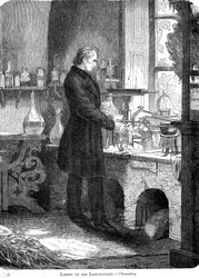 Liebig en su laboratorio-Química, mediados del siglo XIX c1885