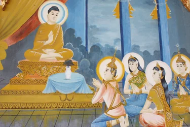 Vida de Buda. Enseñando el dharma a su familia, Siem Reap, Camboya