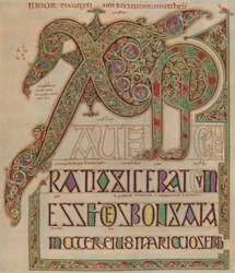 Evangelios de Lindisfarne, página Christi autem. Museo Británico, c700 AD, 1935