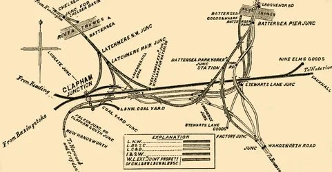Líneas de Ferrocarril en Clapham Junction, c. 1878
