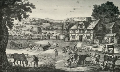 Actividad animada en una granja del siglo XVIII, 1938