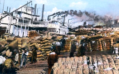 Cargando algodón en un barco, Memphis, Tennessee, EE.UU., c1900s