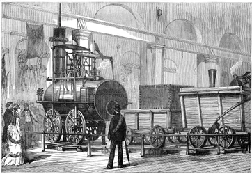 Locomotion, la primera locomotora de vapor, en el Jubileo del Ferrocarril, Darlington, Durham, siglo XIX
