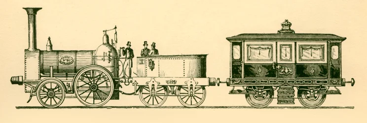 Locomotora y Salón Real, Ferrocarril de Londres y Birmingham, 1843, 1930
