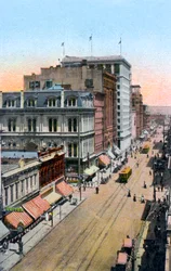 Mirando al norte a lo largo de Third Street, Portland, Oregón, EE.UU., c1900s