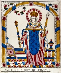 Luis IX, rey de Francia, con sus vestiduras de coronación, 1226, siglo XIX