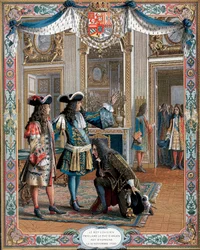 Luis XIV proclamando al duque de Anjou Rey de España, Guerra de Sucesión, 1700