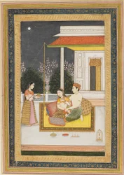 Escena de amor en una terraza por la noche, c1790