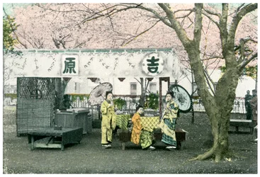 Puesto de comida en un parque público, Japón, 1904