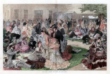 Hora del Almuerzo detrás de la Tribuna Principal, carreras de Ascot, 1872